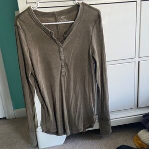 Aerie Taupe Long Sleeve Henley Top